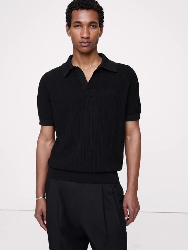 Banana Republic Textured Cotton Stripe Sweater Polo in Black, image 1 of 1 from Banana Republic (Canada)
