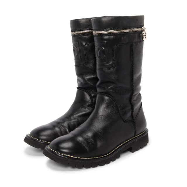 Chanel Motorcycle Zipper Boots 36 in Black Calfskin from Blue Spinach, photo 1 of 1