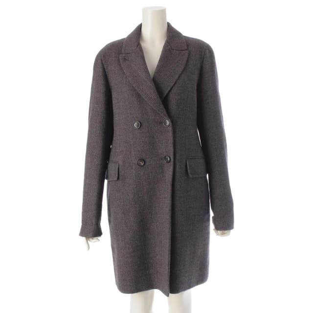 Loro Piana Virgin Wool Cheviot Check Double Coat Greige 44 in Taupe Cashmere from The Reluxe, photo 1 of 1