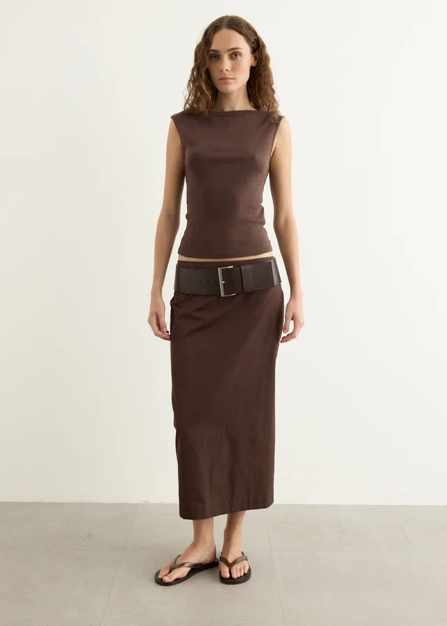 St Agni Paper Taffeta Column Skirt in Mocha, image 1 of 1 from Incu