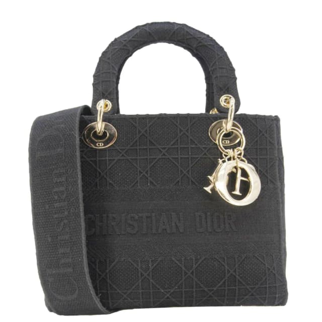 Lady dior D-Lite Embroidered Canvas Shoulder Bag Black in Black Canvas from Dallas Designer Handbags, photo 1 of 1