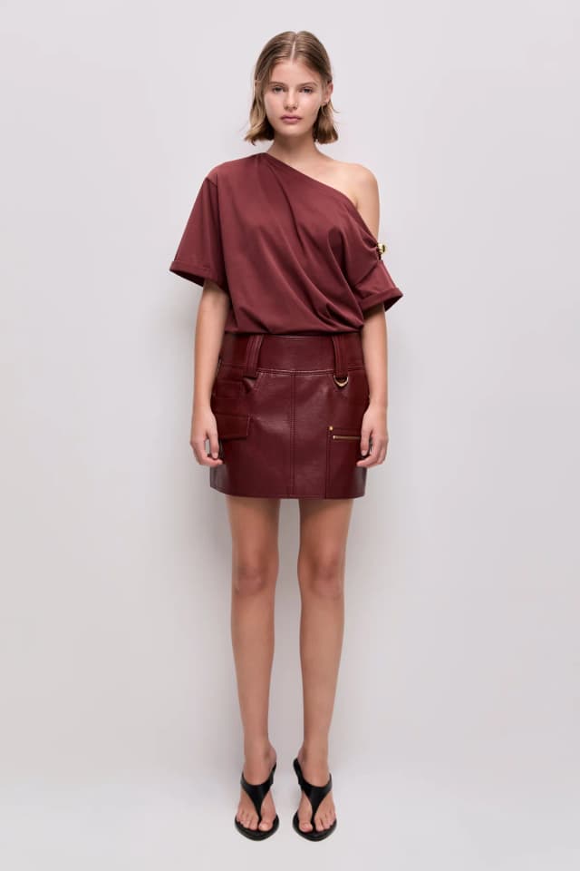 AJE Preston Mini Skirt in MAHOGANY, image 1 of 1 from Aje