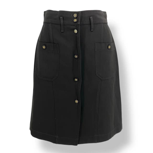 Chanel Coco Button Wool Skirt Black in Black Wool from The Reluxe, photo 1 of 1