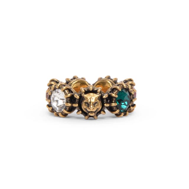 Gucci Crystal Tigerhead Ring in Aged Gold & Multicolour from Blue Spinach, photo 1 of 1