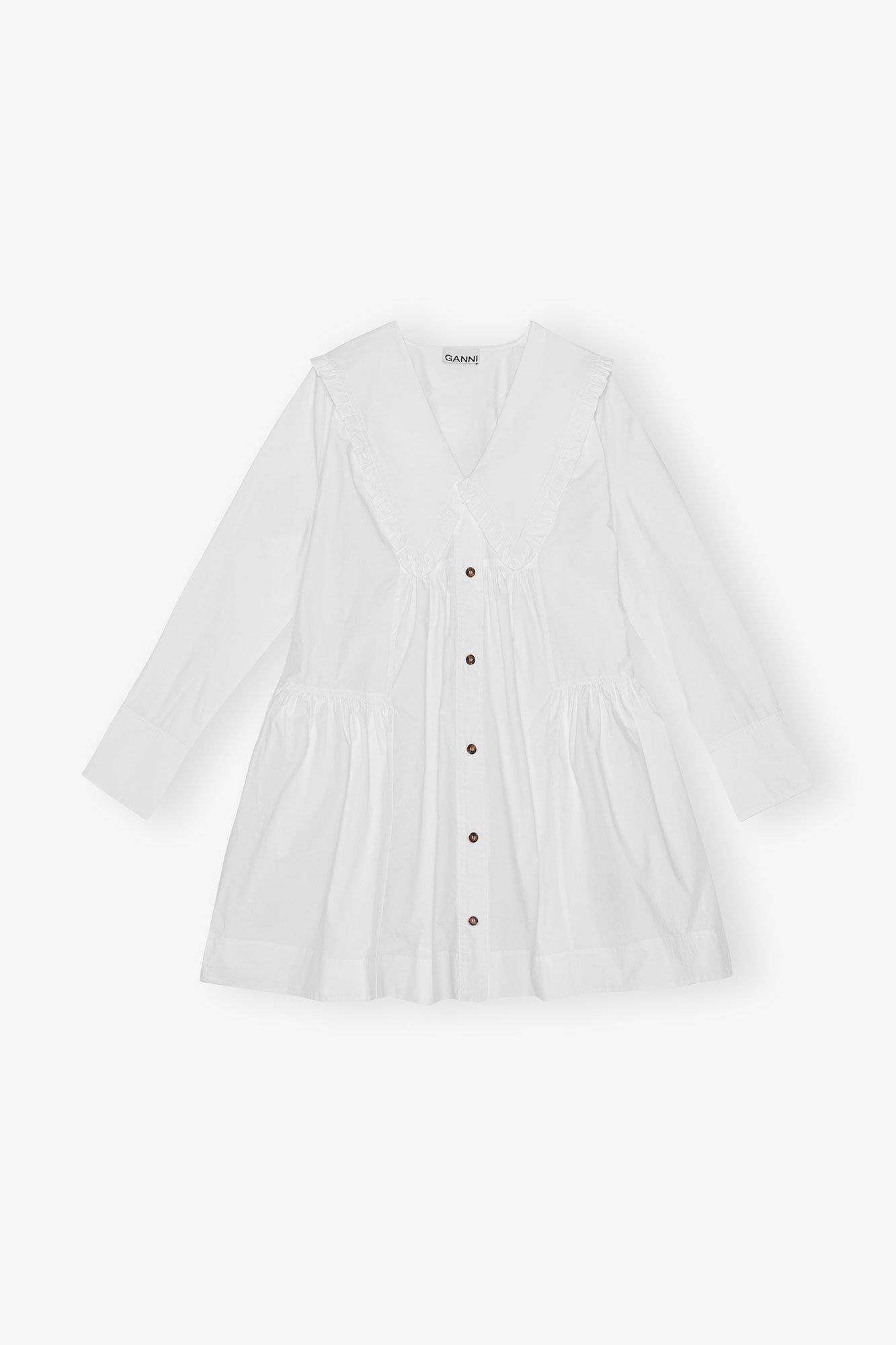 GANNI Mini Shirt Dress in White Cotton in Bright White 100% organic cotton, image 1 of 1 from GANNI (Canada)