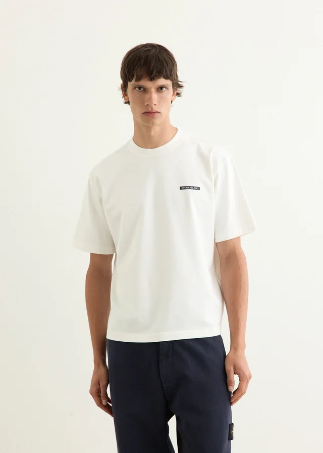 Stone Island Heavy Cotton Jersey Lettering T-Shirt in V0001 - WHITE, image 1 of 1 from Incu