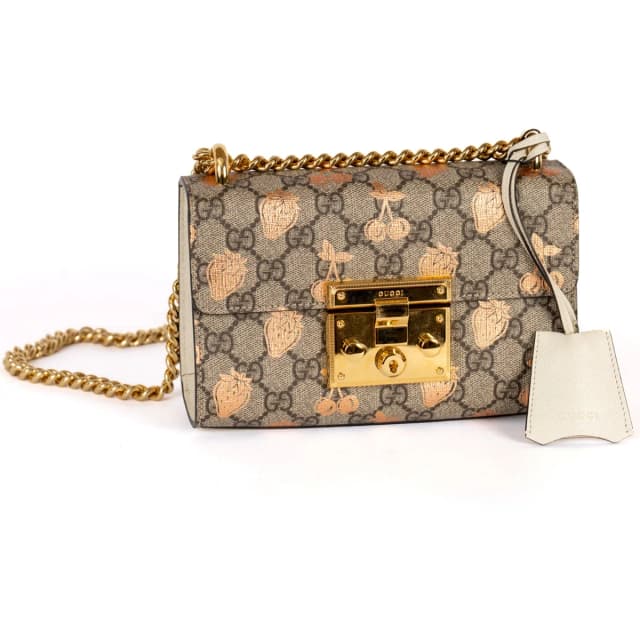 Gucci Small Padlock Berry Print GG Monogram Coated Canvas Crossbody Bag - Beige in Beige Coated canvas from H&T, photo 1 of 1