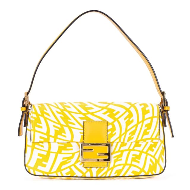 Fendi Baguette White Yellow Embossed FF Fabric Canvas Shoulder Bag in White Canvas from The Reluxe, photo 1 of 1