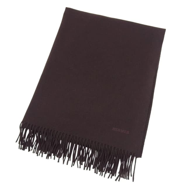 Hermès Cashmere 100% Logo Embroidery Large Shawl Scarf with Fringe Brown in Brown Cashmere from The Reluxe, photo 1 of 1