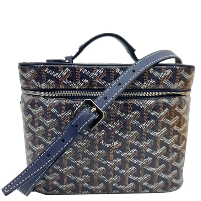 Goyard Muse Vanity Case Monogram Chevron Canvas Shoulder Bag Navy Blue in Navy Canvas from Dallas Designer Handbags, photo 1 of 1