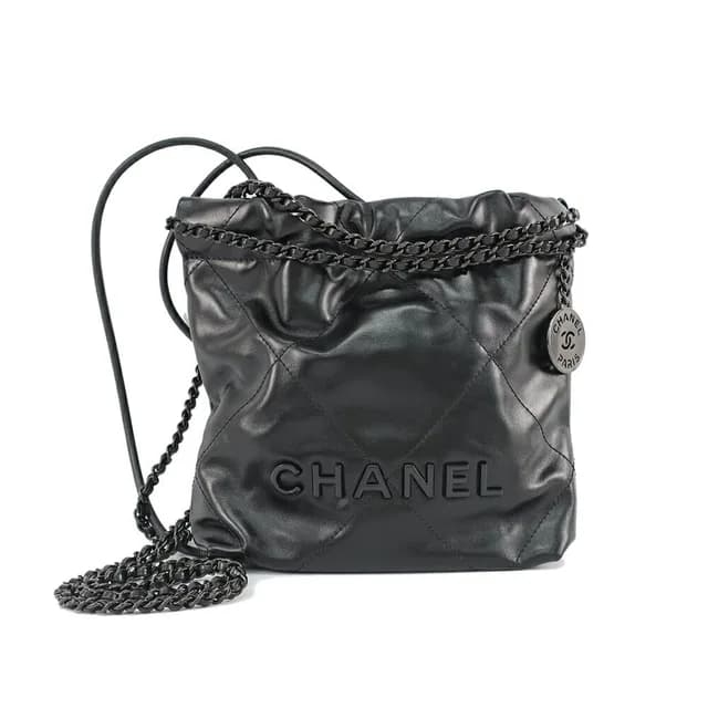 Chanel Ten 22 Mini 2-Way Chain Shoulder Bag Gray Black in Black Calfskin from The Reluxe, photo 1 of 1