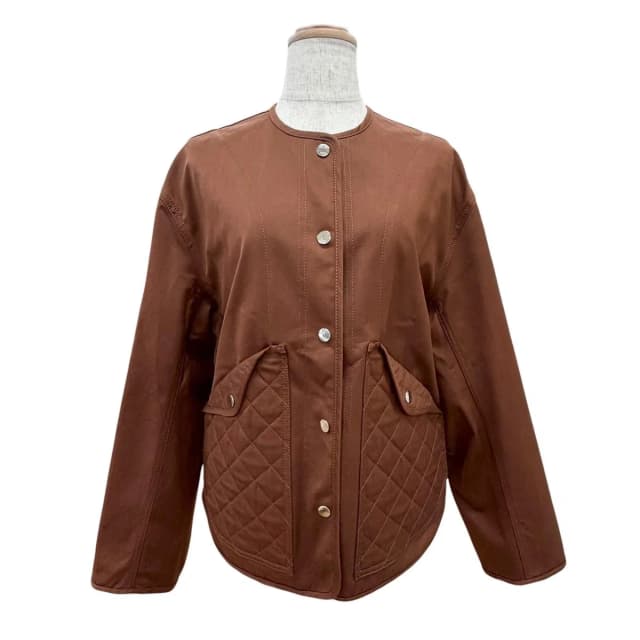 Hermès Cotton Silver Sellier Buttons Collarless Jacket Brown 36 in Brown from The Reluxe, photo 1 of 1