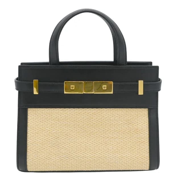 Saint Laurent Manhattan Nano Black Leather & Raffia Top Handle Bag in Black Raffia from Clotheshorse Anonymous, photo 1 of 1
