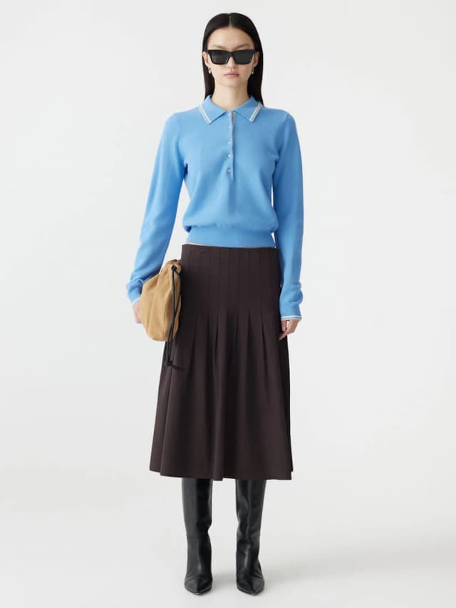 Bassike Crushed Cotton Pleated Skirt, image 1 of 1 from bassike