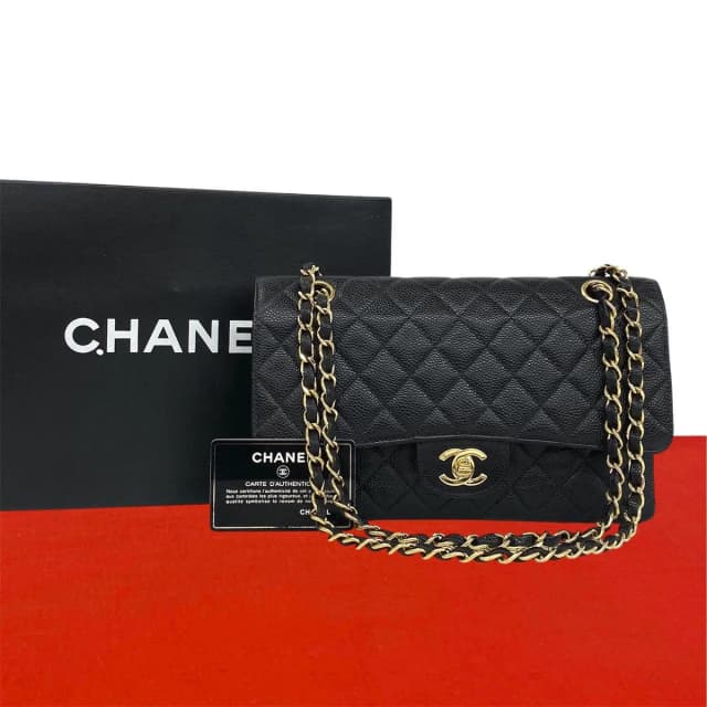 Chanel Quilted CC Logo Double Flap Caviar Leather Shoulder Bag Black in Black Caviar leather from The Reluxe, photo 1 of 1