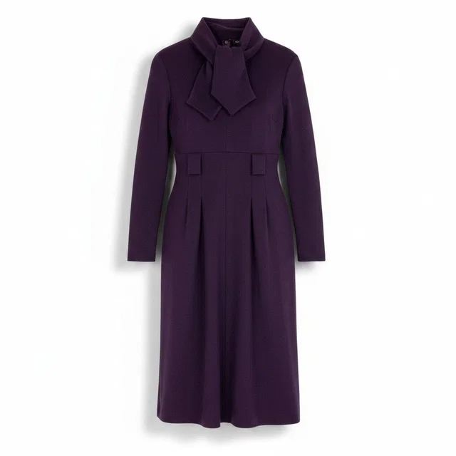Chanel Wool Dress Long Sleeve Long Bow Tie Ribbon Purple 40 in Purple Wool from The Reluxe, photo 1 of 1