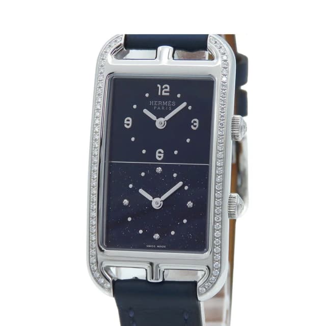 Hermès Nantucket Dual Time NA 3.230 Blue SS Leather Diamond Watch in Blue Leather from The Reluxe, photo 1 of 1