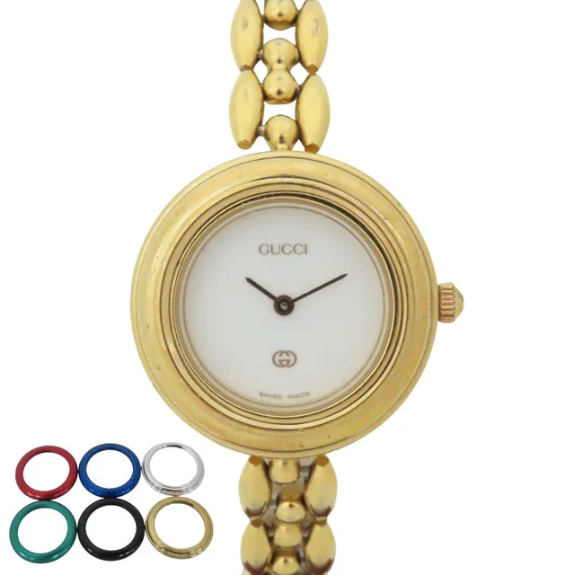 Gucci Watch Change Bezel L Stainless Steel Plastic Gold Multicolor Dial White in White from The Reluxe, photo 1 of 1