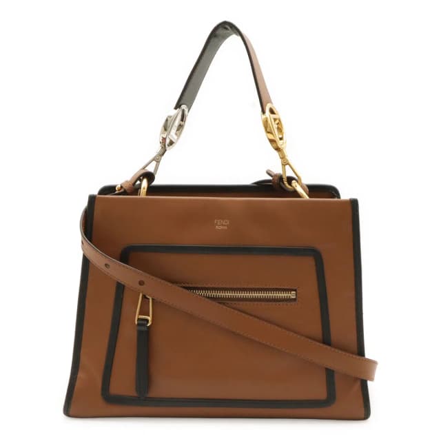 Fendi Run Away Small Shoulder Bag 2-Way Leather Brown Black Gold Silver in Black Leather from The Reluxe, photo 1 of 1