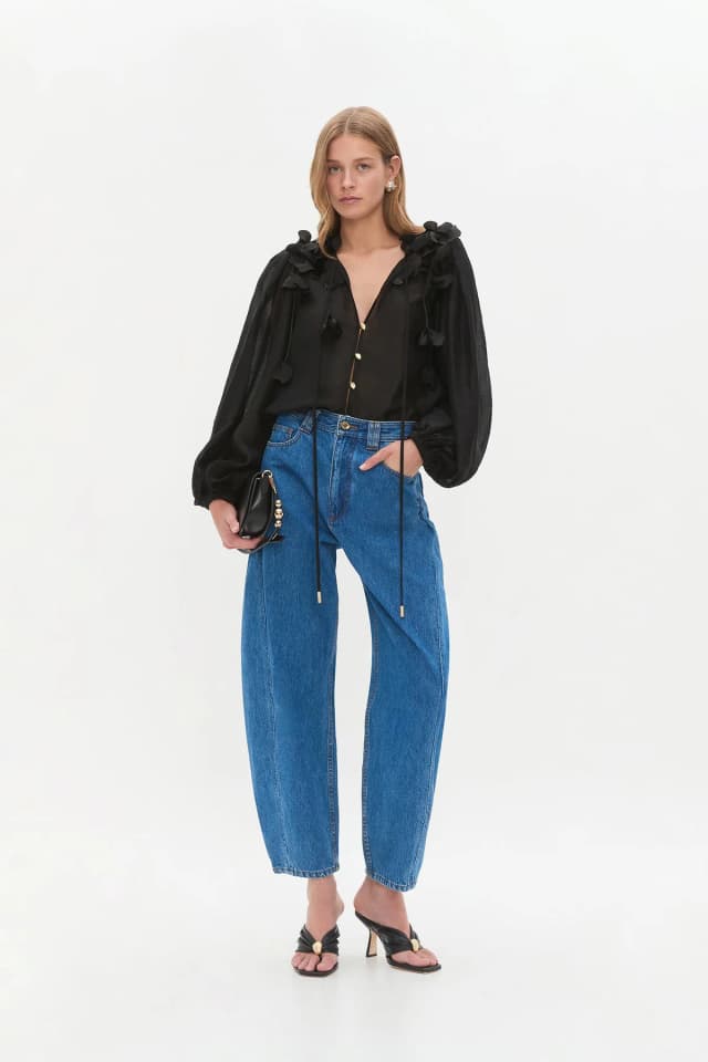 AJE Camille Flower Blouse in BLACK, image 1 of 1 from Aje
