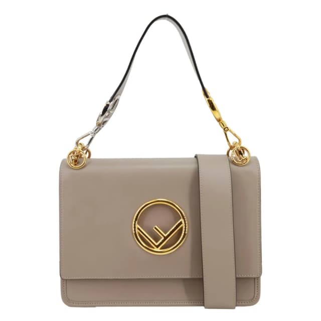Fendi Kan I F Leather Shoulder Bag Grey in Grey Leather from Dallas Designer Handbags, photo 1 of 1