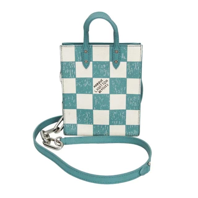Louis Vuitton Damier Checkerboard Sac Plat XS N60495 Women,Men Shoulder Bag Off-white,Turquoise in Off-white/Turquoise Coated canvas , Leather from Elady, photo 1 of 1