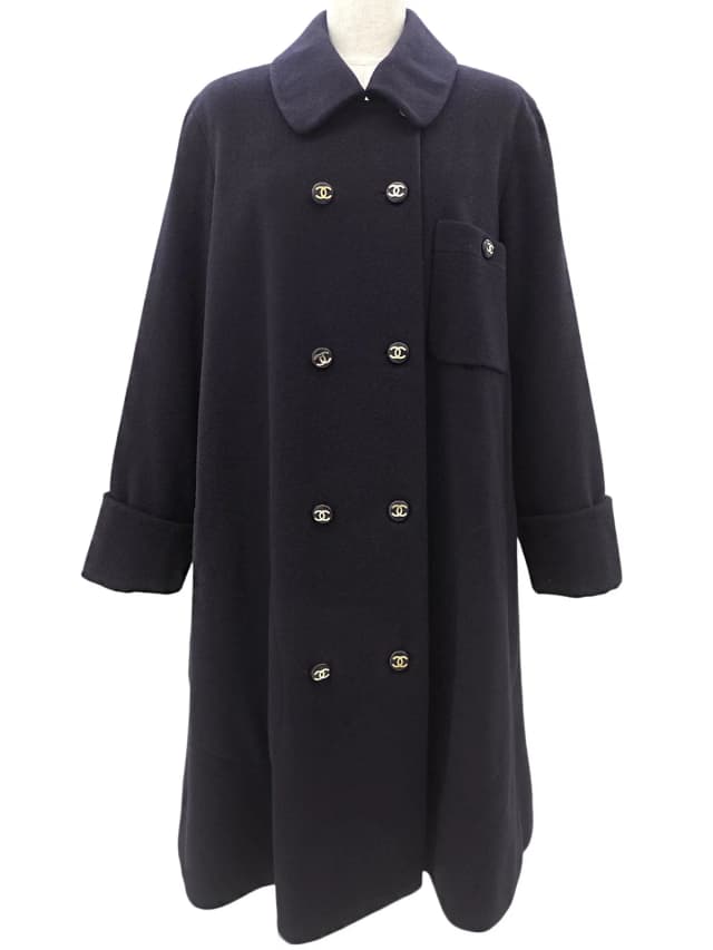 Chanel 1993 year made Cashmere CC Mark button long coat #40 Navy from VINTAGE QOO TOKYO, photo 1 of 1