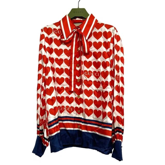 Gucci Heart Print Silk Blouse with Bow Tie 36 in Silk from The Reluxe, photo 1 of 1