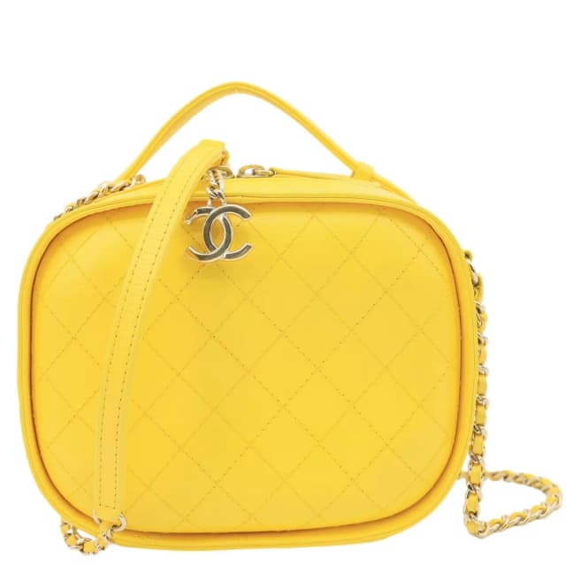 Chanel Vanity Case Quilted Calfskin Crumpled Leather Crossbody Bag Yellow in Yellow Calfskin from Dallas Designer Handbags, photo 1 of 1