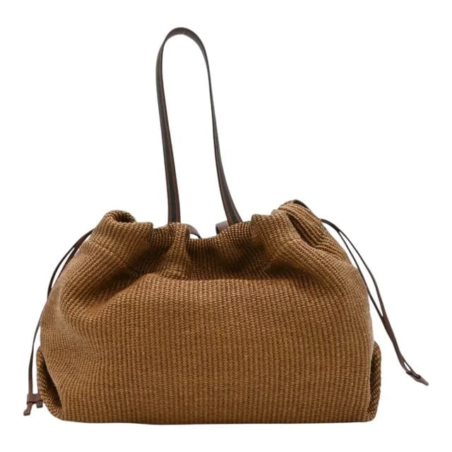 Brunello Cucinelli Tan Raffia Leather Trim Beaded Tote Bag in Brown Raffia from Clotheshorse Anonymous, photo 1 of 1