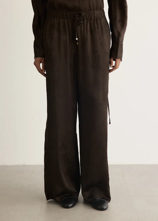 Ganni Fluid Satin Jacquard Elasticated Pants in Demitasse ZWX, image 1 of 1 from Incu