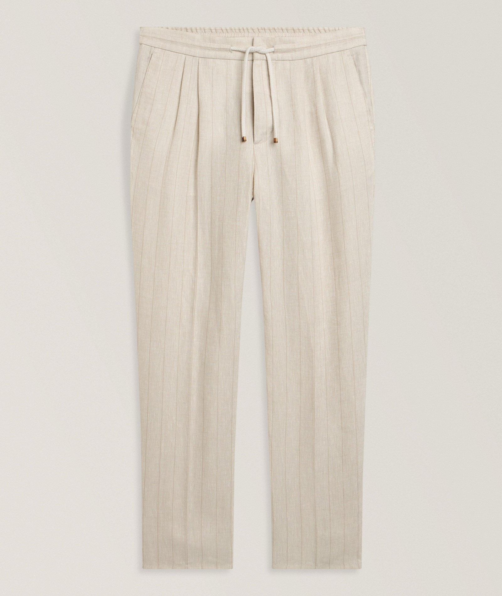 Brunello Cucinelli Striped Linen Drawstring Pants in Beige Linen & Linen Blends, image 1 of 1 from Harry Rosen