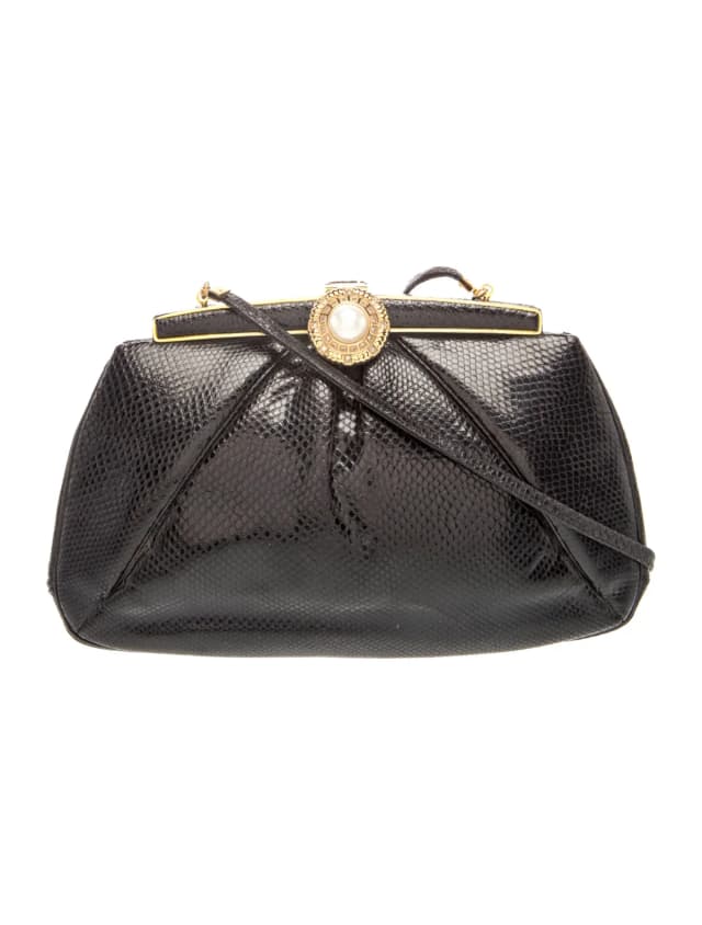 Judith Leiber Snakeskin Crossbody Bag in black Satin from The RealReal, photo 1 of 1