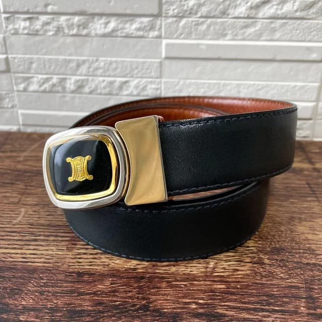Celine Leather Triomphe Buckle Gold Belt in Gold Leather from The Reluxe, photo 1 of 1