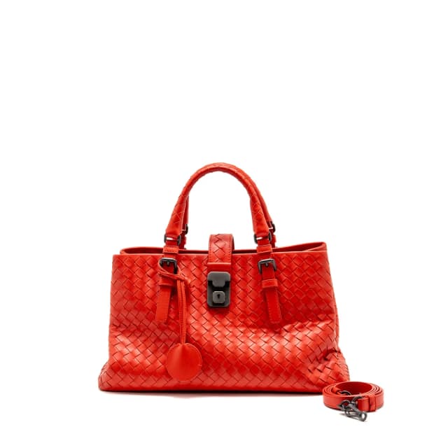 Bottega Veneta Small Roma Tote Bag Intrecciato Leather Red Gunmetal Tone Hardware in Red Woven leather from EMIER, photo 1 of 1