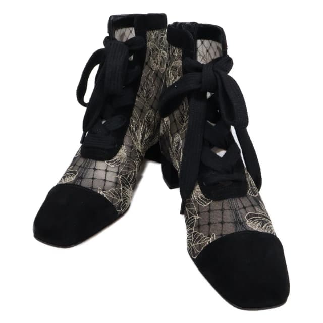 Dior Naughtily-D Suede Embroidered Mesh Butterfly Lace Up Heels Short Boots in Suede from The Reluxe, photo 1 of 1
