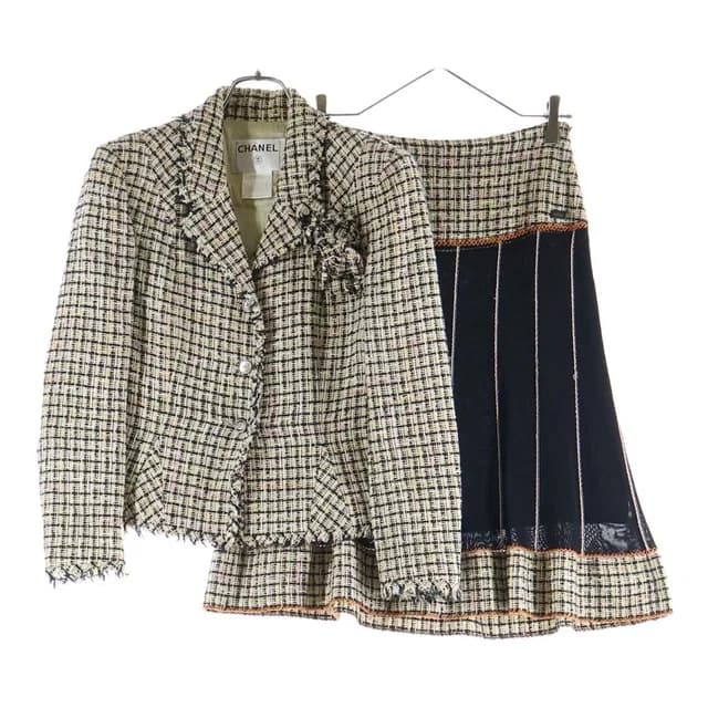 Chanel 03P Set Tweed Check All Over Print with Corsage Tailored Jacket Striped in Tweed from The Reluxe, photo 1 of 1