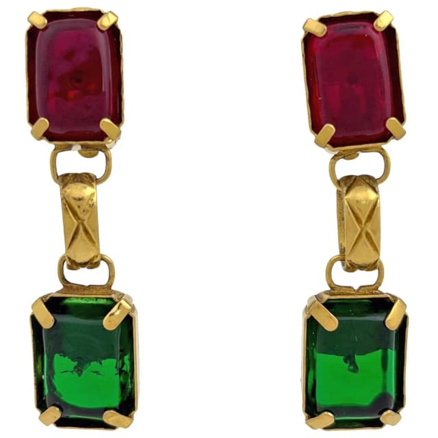 Chanel Color Stone Single Earring Swing Gripoix Gold Plated Red Green in Red from The Reluxe, photo 1 of 1