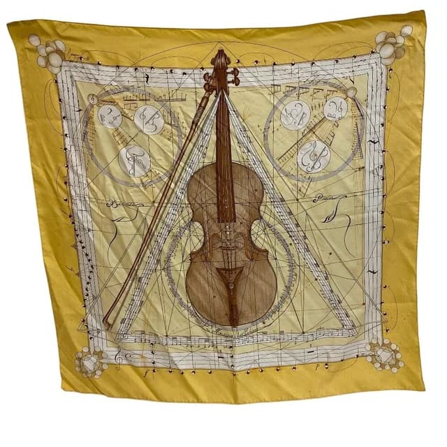 Hermès la Musique Des Spheres Carre 90 Silk Scarf Yellow in Yellow Silk from The Reluxe, photo 1 of 1