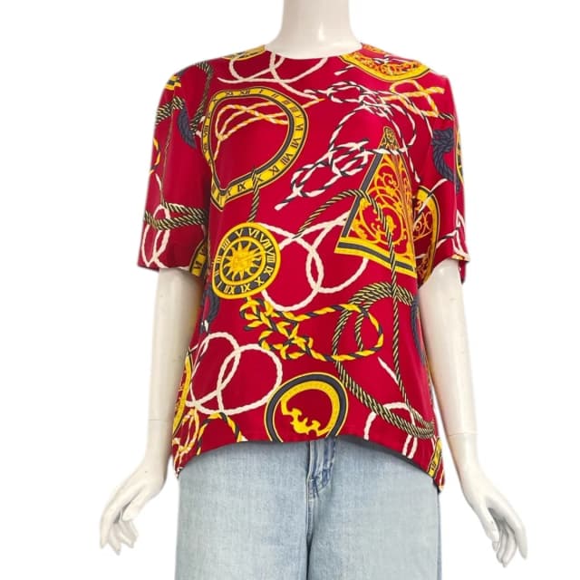 Celine T-Shirt All Over Print Logo Red 42 in Red Silk from The Reluxe, photo 1 of 1