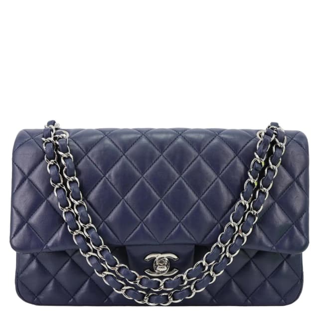 Chanel Jumbo Classic Double Flap Quilted Lambskin Leather Shoulder Bag Navy Blue in Navy Lambskin from Dallas Designer Handbags, photo 1 of 1