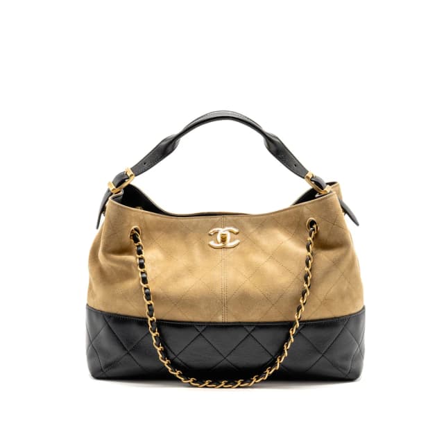 Chanel Small Shopping Bag Suede/Shiny Lambskin Beige/Black GHW (Microchip) in Black Lambskin from EMIER, photo 1 of 1