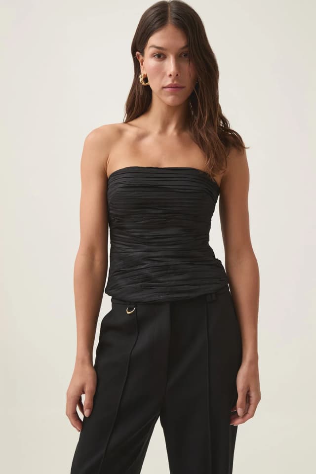 AJE Sunbeam Ruched Bustier in BLACK, image 1 of 1 from Aje
