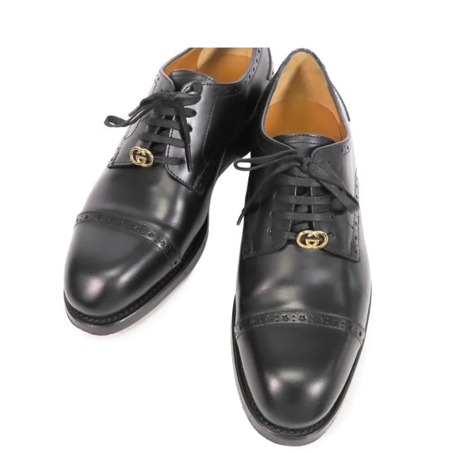 Gucci Derby Shoes Black Leather Interlocking G Dress 8 in Black Leather from The Reluxe, photo 1 of 1