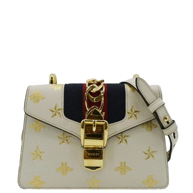 Gucci Sylvie Mini Bee Star Leather Crossbody Bag Off White 470270 in White Leather from Dallas Designer Handbags, photo 1 of 1