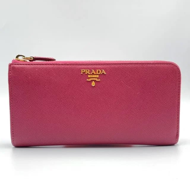 Prada Saffiano Leather L-shaped Zipper Pink Wallet Gold in Pink Saffiano leather from The Reluxe, photo 1 of 1