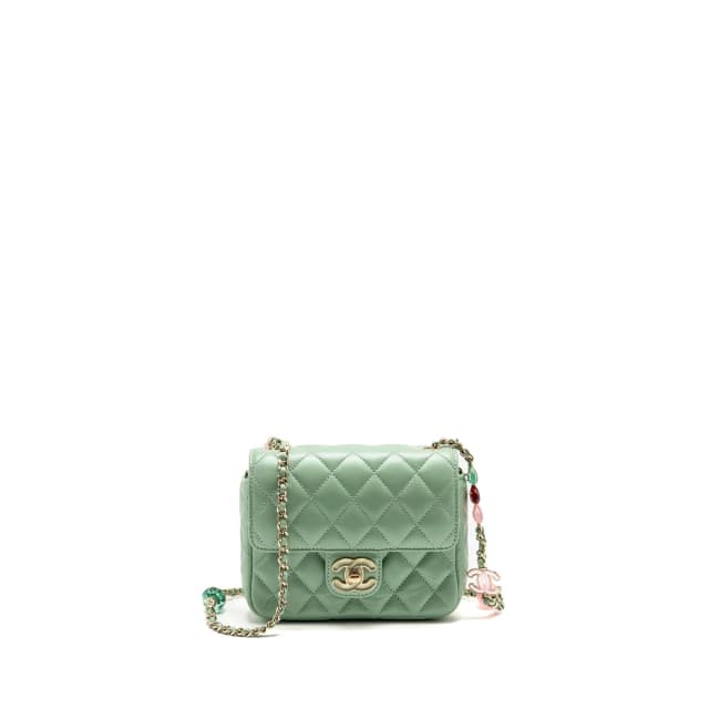 Chanel square flap bag candy heart quilted lambskin light green LGHW (microchip) in Green Lambskin from EMIER, photo 1 of 1