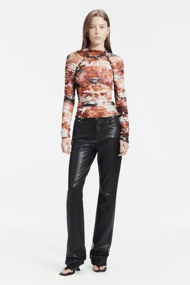 AJE Carline Gathered Mesh Top in MOONFLOWER, image 1 of 1 from Aje