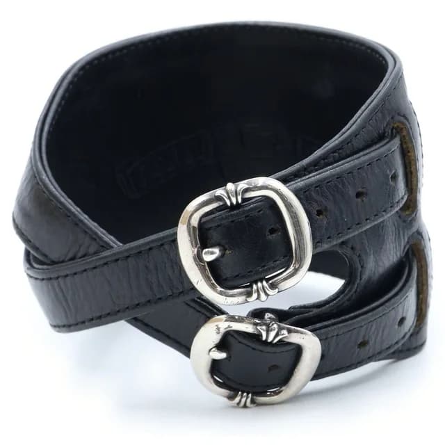 Chrome Hearts Double RR Rock'n'roll Leather Bracelet Red Black Silver in Black Leather from The Reluxe, photo 1 of 1