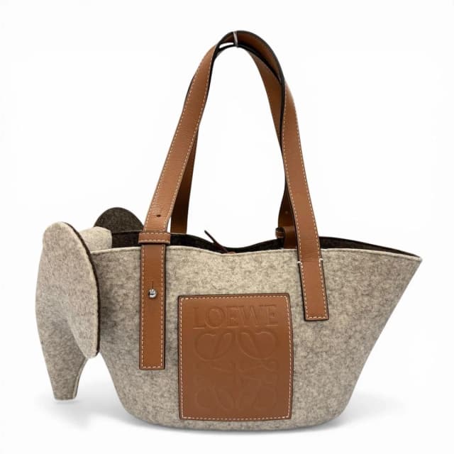 Loewe Felt Leather Elephant Basket Anagram Logo Handbag Gray Brown in Brown Leather from The Reluxe, photo 1 of 1